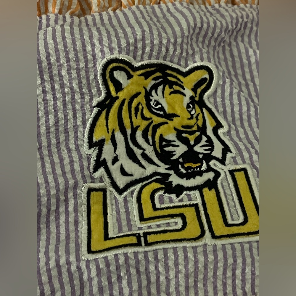 LSU Girls Two-Piece Seersucker Ruffle Swim Set in Purple Orange Mike Tiger 7/8 - Picture 8 of 11